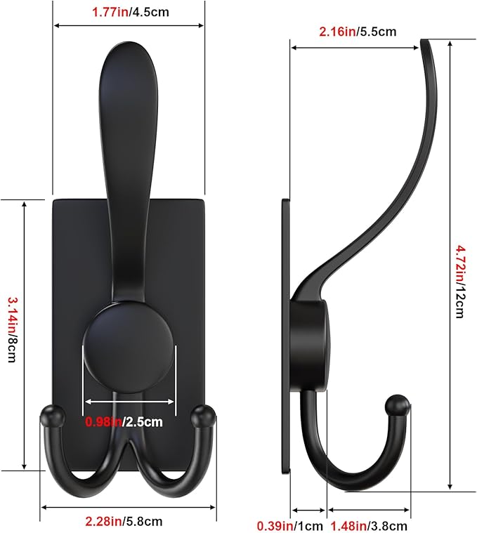 PMMASTO Adhesive Towel Hooks Heavy Duty Wall Hooks Stainless Steel Stick on Door Hooks for Hanging Coat, Hat, Towel Robe Hook-Bathroom Kitchen (Black-4 Pack)