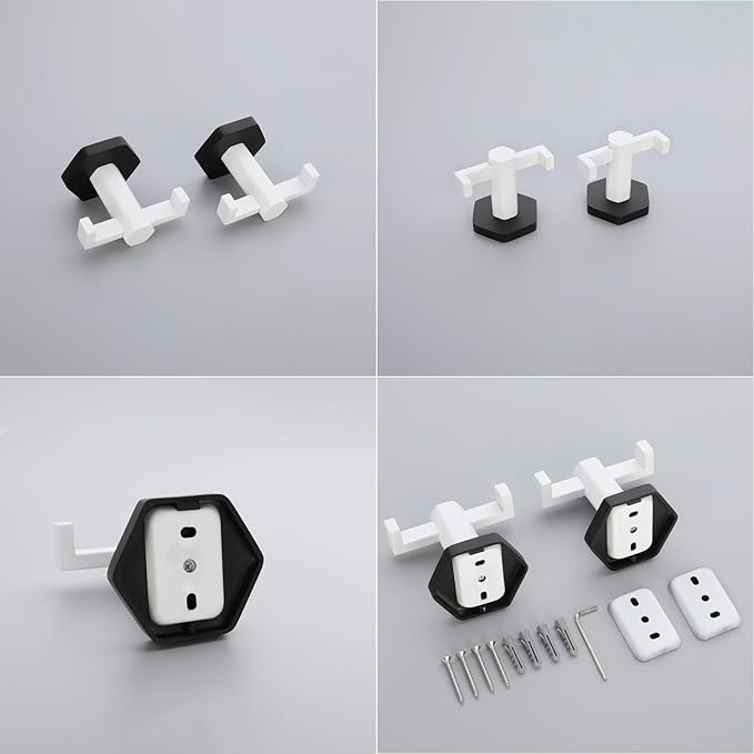 GERZWY White & Black Bathroom Double Towel Hook Stainless Steel Coat/Robe Clothes Hook for Bath Kitchen Modern Hotel Style Wall Mounted 2 Pack