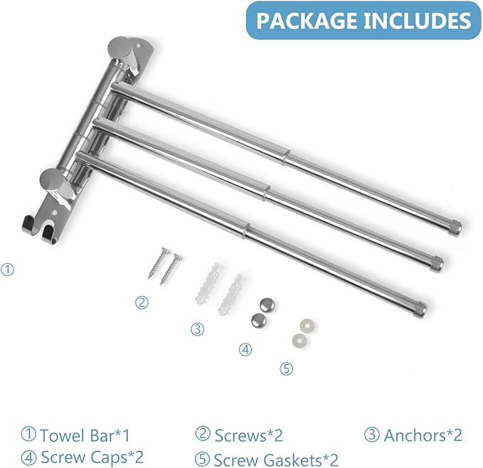 Adjustable Bathroom Towel Rack JSVER SUS304 Stainless Steel Towel Rack with Adjustable Arms (Silver, 3 Arms)