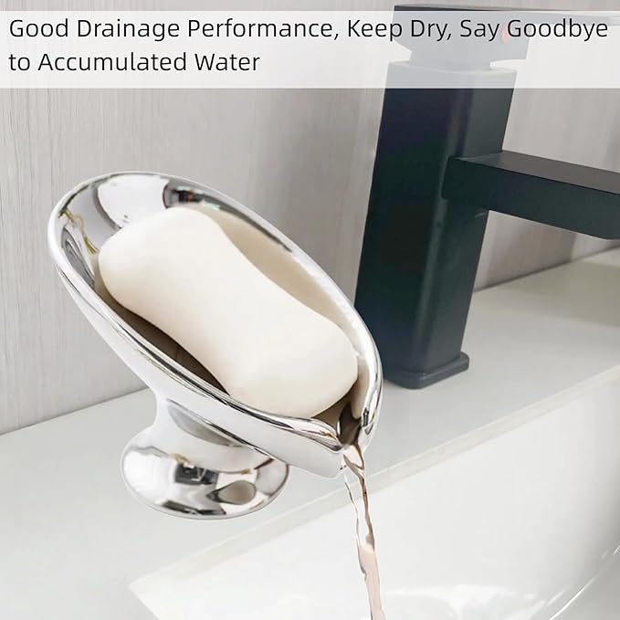 Bar Soap Holder, Soap Dish for Shower, Self Draining Soap Dish, Metallic Glossy Ceramic Soap Holder, Used for Sinks, Bathrooms, Showers,Kitchens (Silvery)