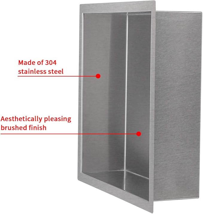 12"×12" Shower Niche Brushed Stainless Steel, Recessed Shower Caddy, Bathroom Shelf Insert Fits for 11"x11" Wall Hole Installation (Nickel)