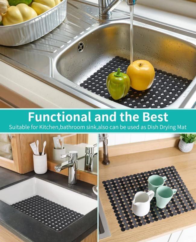 Bligli 2 Pack Sink Mat for Kitchen Sink: PVC Adjustable Sink Protector | Sink liner Pad | Dish Drying Mats, Easy to Clean & DIY Cut | 15.7 x 11.8 inch (Black)