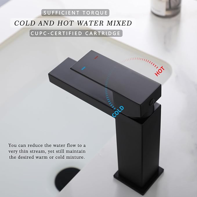 Black Bathroom Faucets One Hole Sink Faucet Single Handle 1 Hole Vanity SUS304 Stainless Steel Faucet for Bathroom Sink Matte Black Bathroom Faucet, SF3-BK