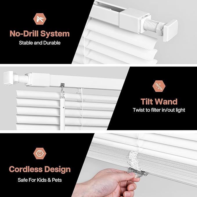 LazBlinds Cordless 1" Vinyl Mini Blinds, 100% Privacy S-Curve Blinds for Indoor Windows, Room Darkening Horizontal Window Blinds and Shades for Home