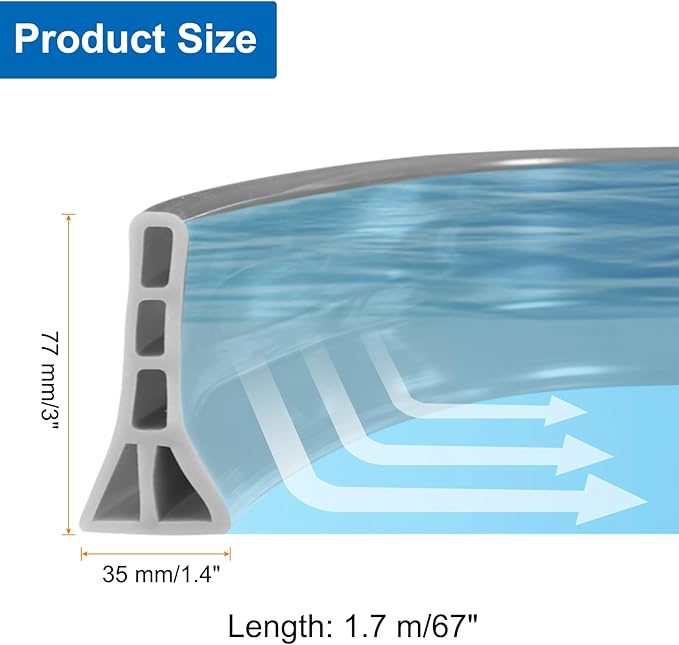uxcell 67" Collapsible Shower Barrier Stopper 3" High Self-Adhesive Shower Water Splash Guard Blocker for Bathroom Kitchen Wet and Dry Separation, Grey (Hollow, Triangle)