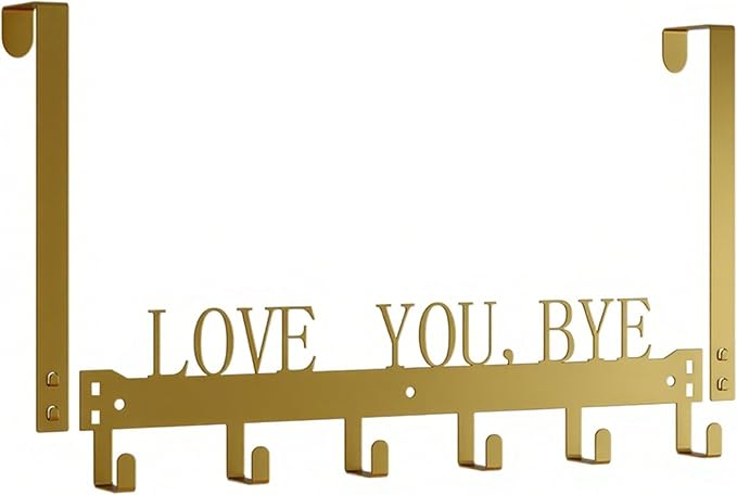 Over The Door Hooks for Hanging, Love You, Bye, Over The Door Hanger, Over The Door Towel Rack for Bathroom Bathroom Towel Holder Towels Hanger (Gold, 1 Pack)