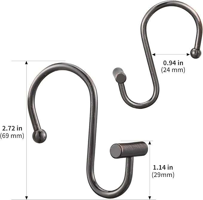 Bronze Shower Curtain Hooks, Rust Proof Shower Curtain Rings for Bathroom, CHICTIE T-Bar Metal Decorative Shower Curtain Hooks Hangers for Shower Curtain Rod,Set of 12