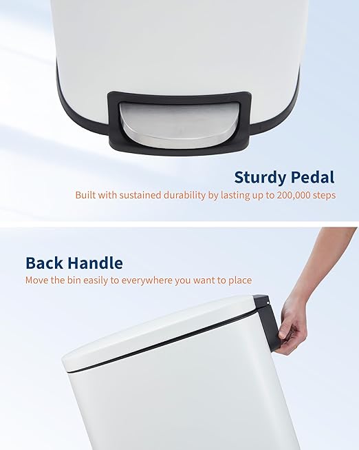 3.2 Gallon / 12 Liter Trash Can Stainless Steel Garbage Can with Removable Inner Bucket for Offices, Hands-Free Kitchen Step Trash Can for Kitchen & Bathroom, White