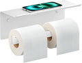 FORIOUS Toilet Paper Holder with Shelf, 304 Stainless Steel Wall Mount Commercial Toilet Paper Dispenser, Double Tissue Roll Holder for Bathroom (White)