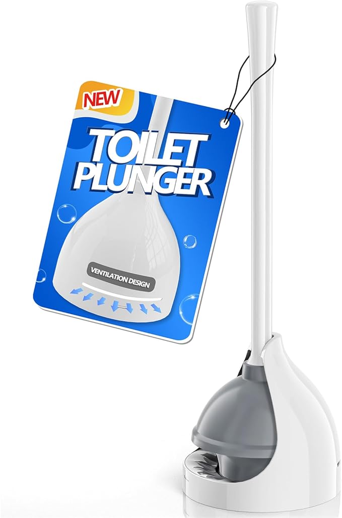 Toilet Plunger with Holder, Plunger with Unique Holder for 5.7-inch Toilet Drain, Plungers for Bathroom with Holder, Toilet Plunger Heavy Duty (1, White)