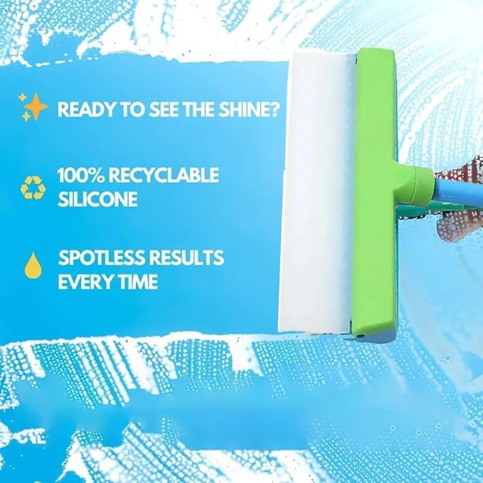 Window Squeegee, Recyclable Silicone Window Squeegee Kit, Ultra-Flexibles 3 in 1 Windows Cleaning Scraper, for Windows, Mirrors, Car (Green)