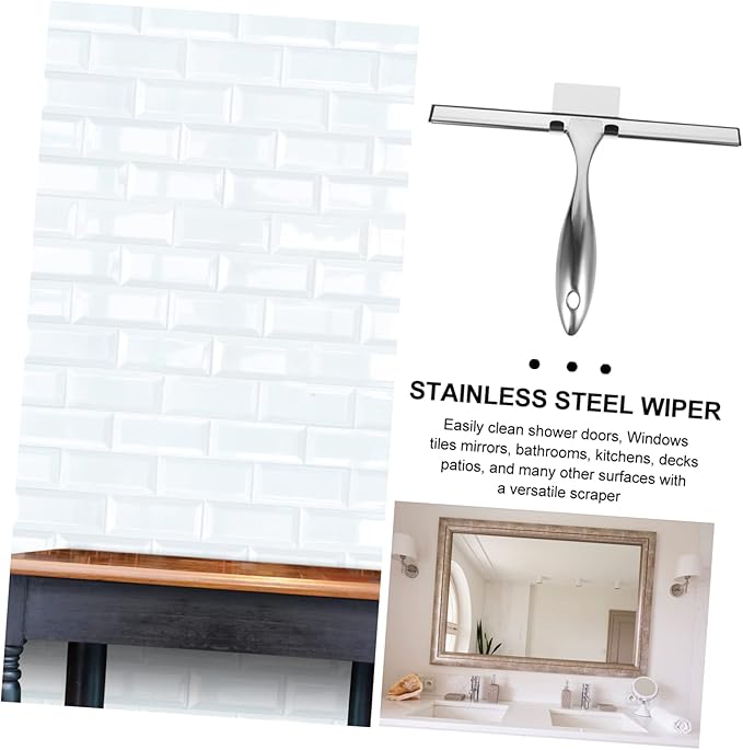 10-Inch Stainless Steel Window Squeegee Adhesive Hooks Shower Glass Cleaner for Bathroom and Kitchen Easy to Use Squeegee Tool for Streak-Free Cleaning