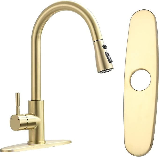 Faucet Deck Plate Brushed Gold 10 Inch for Bathroom or Kitchen Sink Faucet, Single Hole Faucet Hole Cover,Faucet Sink Escutcheon Plate Stainless Steel