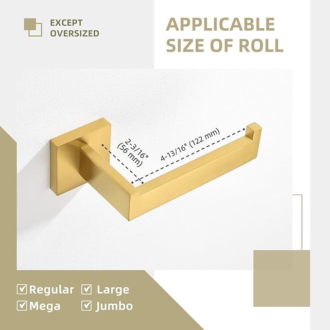 Toilet Paper Holder, Angle Simple SUS304 Stainless Steel Bathroom Tissue Holder, Open Arm Toilet Paper Roll Hanger Wall Mount, Brushed Dark Gold