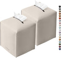 Tissue Box Cover for PU Leather, Modern Simple Solid Color Holder Square Tissue Bag, Ideal for Bathrooms,Office,Car,Outdoor Tent,Dining Table,5"X5"X5", Double Off-White