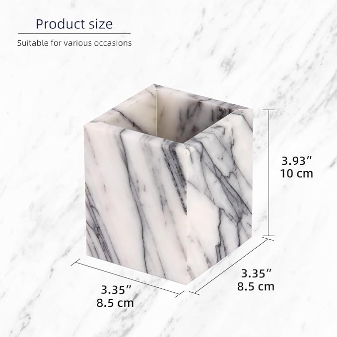 Natural Marble Toothbrush Holder for Bathroom Countertop (8.5x8.5x10cm) - Multifunctional Organizer for Makeup Brushes, Vanity Accessories & Utensils Sink (1, Lilac)