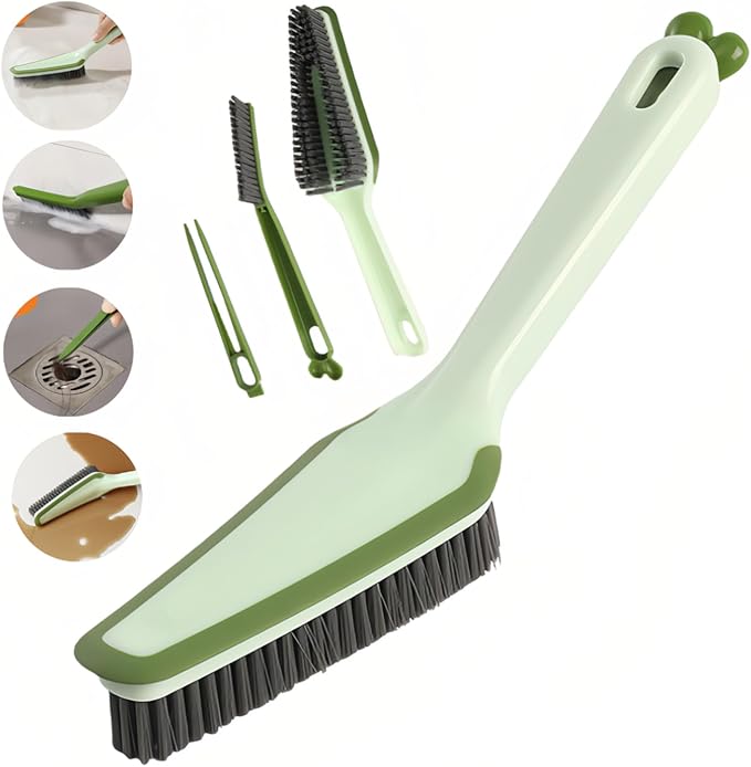 Hard Bristle Detachable Cleaning Brush, 4 in 1Household Cleaning Brush, Crevice Cleaning Brush, Multifunctional Gap Cleaning Scrub Brush Cleaning Tools for Kitchen, Bathroom, Window (1, Green)