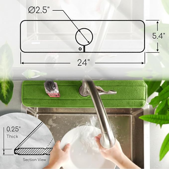 The Original Ternal Sinkmat Drip Catcher & Splash Guard, Faucet Mat for Sinks – Absorbent Microfiber, Machine Washable Counter Protector & Drying Mat for Kitchen, Bathroom or RV [Moss Green, XL]