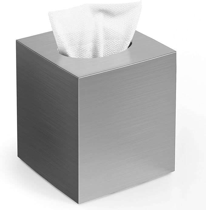 Tissue Box Cover, Square Modern Facial Acrylic Tissue Holder Napkin Dispenser Accessories for Bathroom Vanity Countertop,Bedroom Dresser,Night Stand,Desk,Office (Sliver)