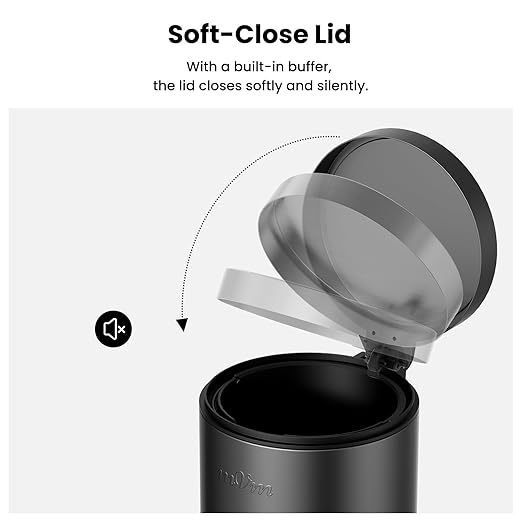 mVm 3+0.8 Gal Kitchen Trash Can with Lid, Stainless Steel Step Trash Can for Home Bathroom Office (Black)