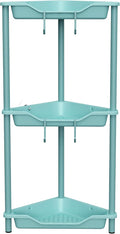 Orimade Rustproof 3 Tier Floor Standing Corner Shower Caddy Organizer, Plastic Metal Splicing Floor Corner Shelf Rack Stands for Bathroom, Blue