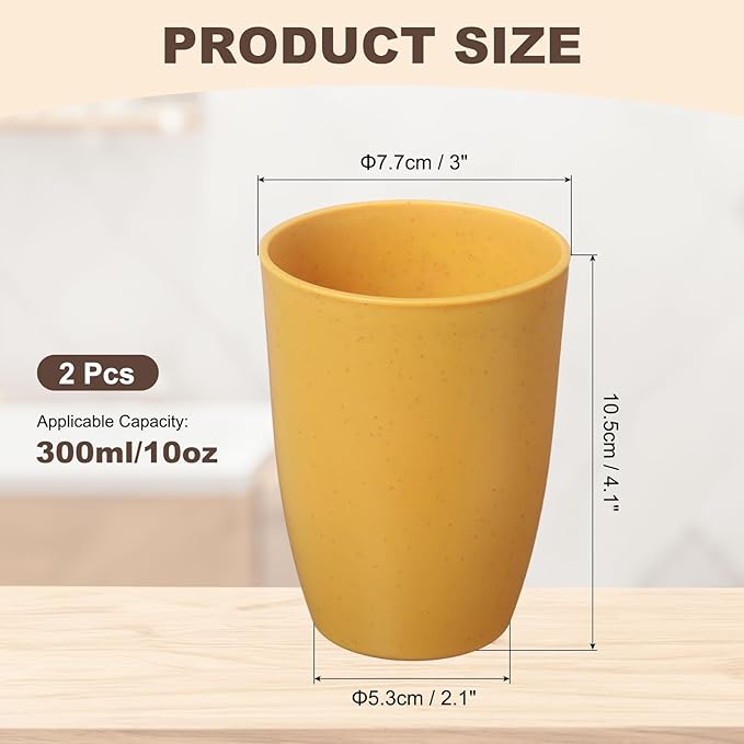 uxcell 2 Pcs Simple Toothbrush Cup, 3 x 3 x 4.1 Inch Bathroom Tumbler Reusable Plastic Cup Set for Storing Toothpaste Toothbrushes Combs Water Beverages, Yellow