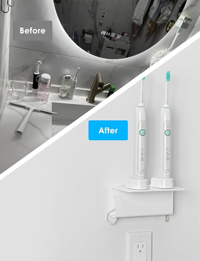 OAPRIRE Electric Toothbrush Holder Wall Mounted, Acrylic Electric Toothbrush Holder for Bathroom Come with Cable Organizer, Saving Space and Convenient Charging - White