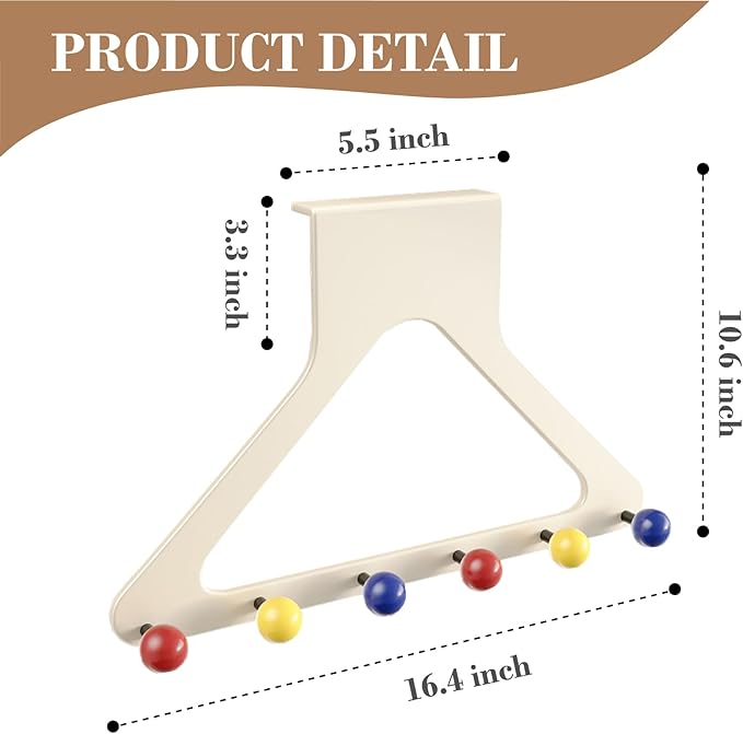 HGZBS Vibrant Over Door Hooks with Damage-Free Adhesive Mount, 6 Heavy Duty Hooks 10.6 Inch Height No Drill for Towels & Bags (Dopamine, Extended)