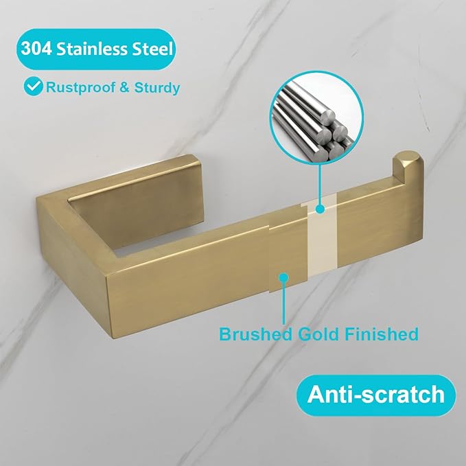 TocTen Toilet Paper Holder-Bathroom Tissue Holder Fit Big Roll Paper, Toilet Paper Roll Holder Wall Mounted Made of Thicken Stainless Steel, Suitable for Bathroom, Kitchen.(5.9 Inch, Brushed Gold)