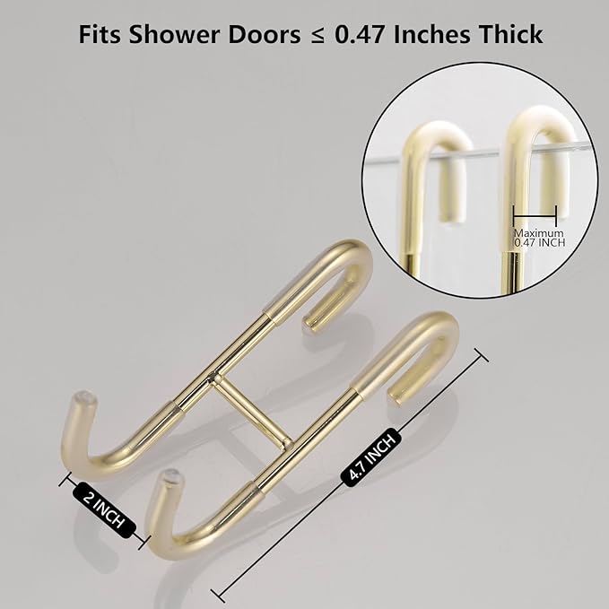 Shower Door Hooks (4-Pack), 304 Stainless Steel Towel Hooks Over Door Hooks for Bathroom, Drilling-Free Hanger Brushed Gold Shower Hooks
