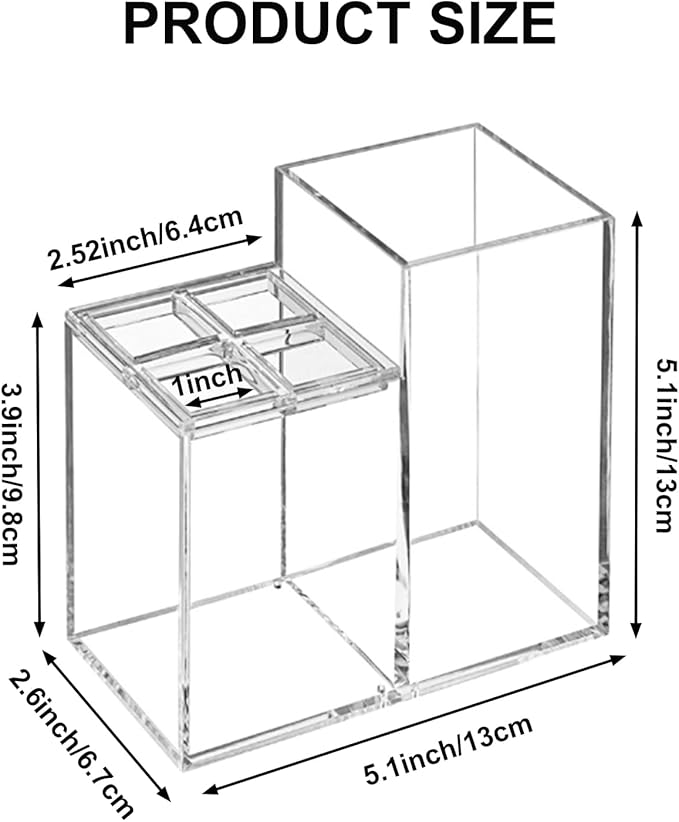 Clear Acrylic Toothbrush Holder, 5 Slots Bathroom Organizer, Countertop Storage Stand with Toothpaste Compartment