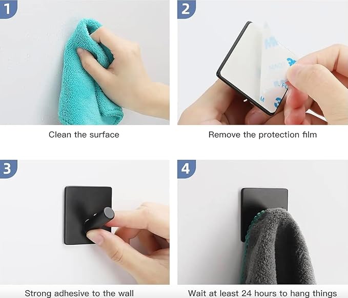 Adhesive Hooks for Hanging - 4 PCs, Towels Hooks for Bathroom, Sticky Hooks for Walls No Damage, Adhesive Hook for Outside, Kitchen, Bathroom, Office (Hook 3)