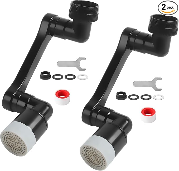 1080° Swivel Faucet Extender with 2 Function, Heavy Duty Rotating Sink Extension, Universal Swivel Robotic Arm, Rotating Splash Filter Extension for Kitchen Bathroom-2 Pcs/Black