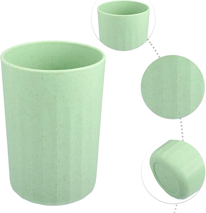 VOCOSTE 1Pc Bathroom Tumbler with Smooth Lines, Wheat Straw Cup, for Bathroom for Toothpaste Green 4.09''x2.80''