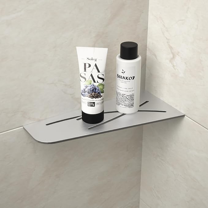 Corner Shower Shelf 12" Brushed 304 Stainless Steel Quadrilateral Corner Shelf Recessed Bathroom Shower Shelf, No Drilling