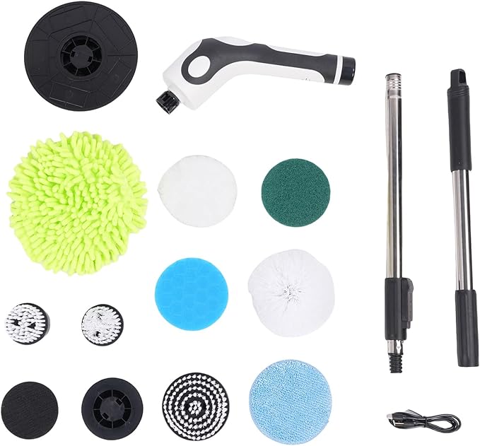 Multi-Functional Electric Spin Scrubber, New Cordless 2 Speed Cleaning Brush Bathroom Scrubber, IPX7 Waterproof Shower Scrubber with 9 Brush Heads, Extendable Long Handle