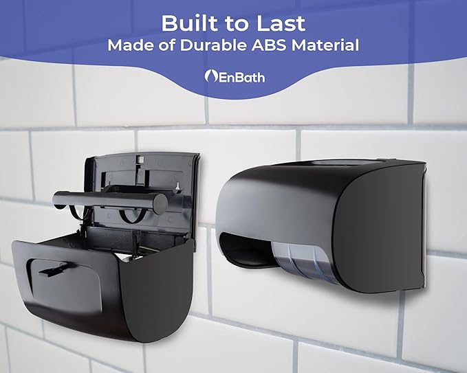 2-Pack Commercial Toilet Paper Dispenser Wall Mount, Double (2 Roll) Locking Toilet Paper Holder (Black), Compact Two Roll, Side by Side Design Tissue Paper Dispenser