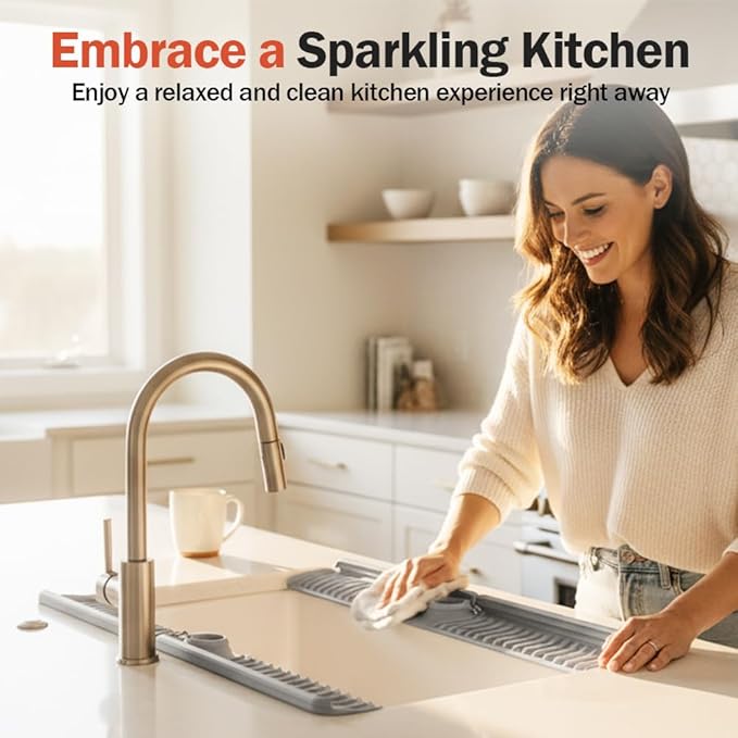 Kitchen Sink Faucet Mat, 30in Extra Long Foldable Silicone Faucet Guard & Splash Guard, 2026 Multi-Functional Draining Mat to Keep Countertops Dry, Protect Backsplash from Splash (Dark Green)