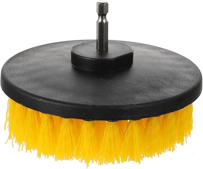 Electric Drill Brush Replacement Heads 5-Inch Round Yellow Scrub Brush Set for Home Cleaning Tools, Sturdy Drill Attachment for Kitchen and Floor Surfaces, Portable Household
