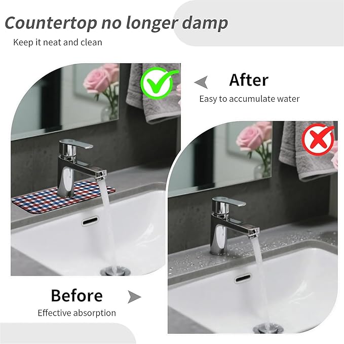 Kitchen Sink Splash Guard，Red white blue gingham Faucet Mat Sink Gadgets-Super Absorbent Fast Drying Mat Drip Catcher for Kitchen, Bathroom,Sink Mat, Dish Drying Mat, Bathroom(15" X 5.5" )