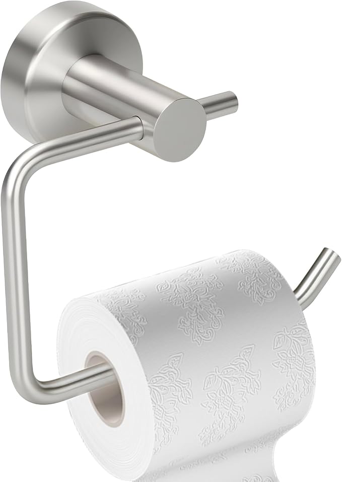 Brushed Silver Toilet Paper Holder, Stainless Steel Toilet Roll Holder Wall Mounted with Drill Installation, Fingerprint-Resistant & Rustproof Bathroom Tissue Holder