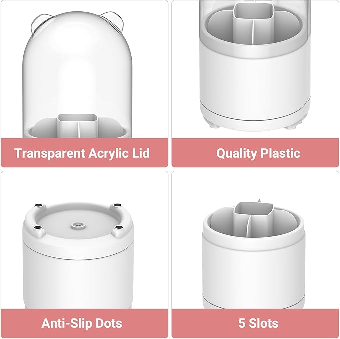 White Toothbrush Holders for Bathroom, Kids Rotating Electric Tooth Brush Holder with Lid, Cute Bathroom Toothpaste and Toothbrush Storage Sink Caddy Organizer Countertop Accessories