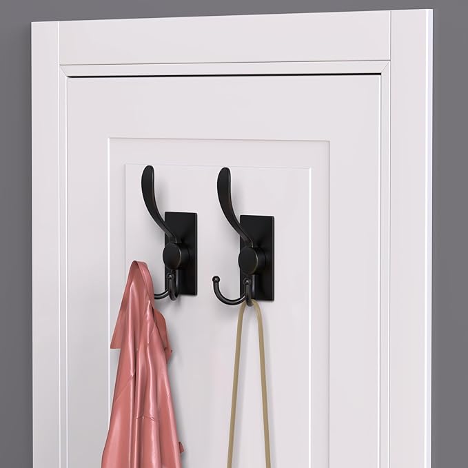 PMMASTO Adhesive Towel Hooks Heavy Duty Wall Hooks Stainless Steel Stick on Door Hooks for Hanging Coat, Hat, Towel Robe Hook-Bathroom Kitchen (Black-4 Pack)
