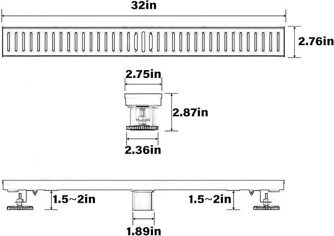 32 Inch Linear Shower Drain Bathroom Kitchen Golden Floor Drain Removable Capsule Pattern Cover Accessories Shower Drain 304 Stainless Steel Drain with Hair Strainer Adjustable Leveling Feet