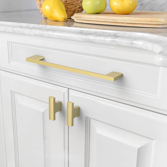 Amerdeco 10 Pack Brushed Gold Cabinet Pulls 7.5 Inch(192MM) Hole Centers Kitchen Cabinet Handles Cabinet Hardware Kitchen Handles for Cabinets Cupboard Handles Drawer Pulls ZH0060