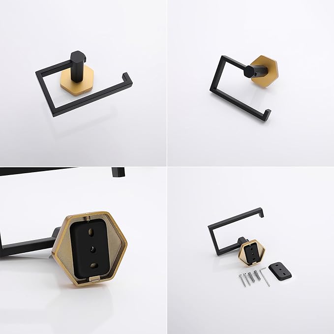 GERZWY Bathroom Toilet Paper Holder SUS 304 Stainless Steel Tissue Paper Roll Holder Wall Mount (Black & Gold)