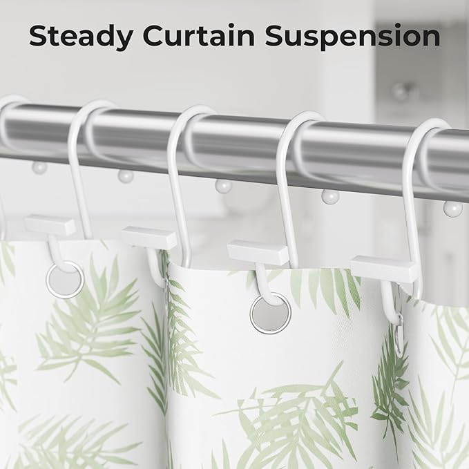 White Shower Curtain Hooks, Bathway Shower Curtain Rings Rust Proof, 12PCS Shower Hooks for Shower Curtain, T-Bar Design Convenient Elegant Shower Curtain Hangers for Bathroom Kitchen Wardrobe