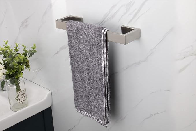 TocTen Bath Towel Rack - 2 Pack Square Base Thicken SUS304 Stainless Steel Towel Bar for Bathroom, Bathroom Bar Accessories Towel Rod Heavy Duty Wall Mounted Towel Holder(Brushed Nickel, 12 Inch)