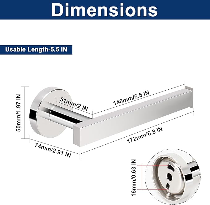 NearMoon Bath Square Toilet Paper Holder, Premium SUS304 Stainless Steel Rustproof Wall Mounted Toilet Roll Holder for Bathroom, Kitchen, Washroom (Chrome Finish)