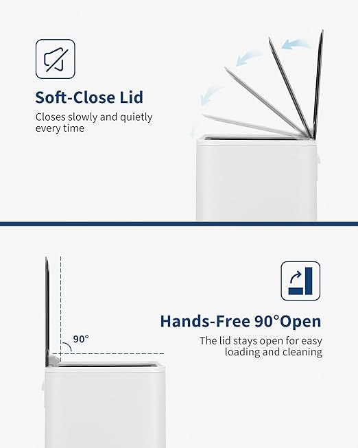 Garvee Space-Saving Bedroom Trash Can, 4 Gallon Small Trash Can with Soft-Close Lid, Foot Pedal & Removable Inner Bucket, Rectangular Stainless Steel Garbage Can for Living Room, Home, Office, White
